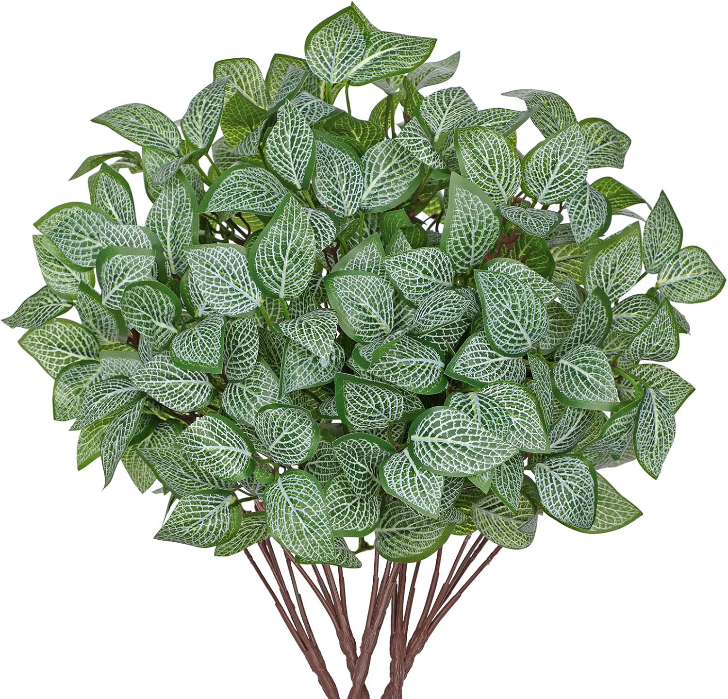 Hollyone 5 Bundles Artificial Greenery Plants Stems Faux Fittonia Leaves Plant Bouquet Fillers for Arrangement, Fake Shrub Bushes Plants for Home Centerpiece Indoor Outdoor Garden Patio Porch