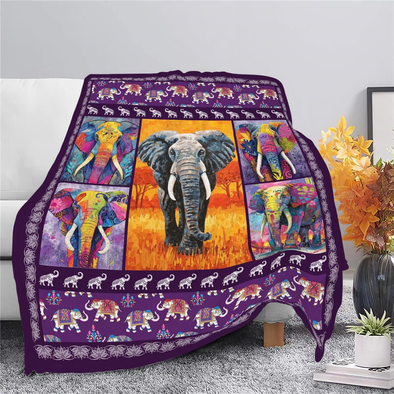 Elephant Throw Blanket Elephant Stuff Gifts for Kids Girls Boys Adults Women Men Soft Cozy Warm Plush Fluffy Fuzzy Fleece Blanket Decor 50''X60''