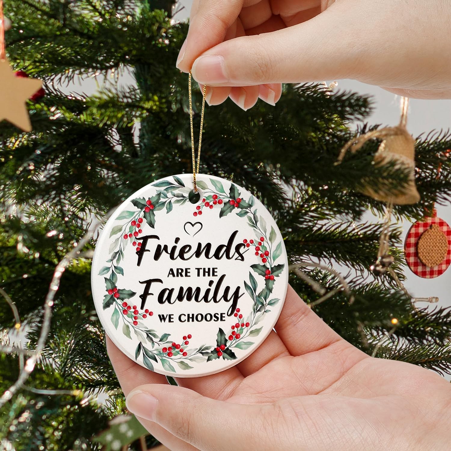 Mini Friend Christmas Ornament for Xmas Tree Decorations Ceramic for Female Women Men BFF Bestie Cute Christmas Tree Ornaments Small Xmas Decorated Friendship Ornament