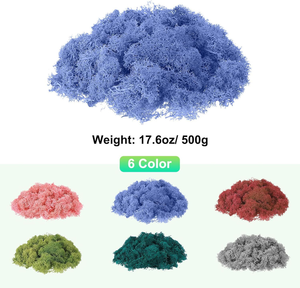 uxcell Preserved Reindeer Moss, 17.6oz Fake Moss for Crafts Artificial Dried Moss for Decoration Terrariums Potted Plants, Sky Blue