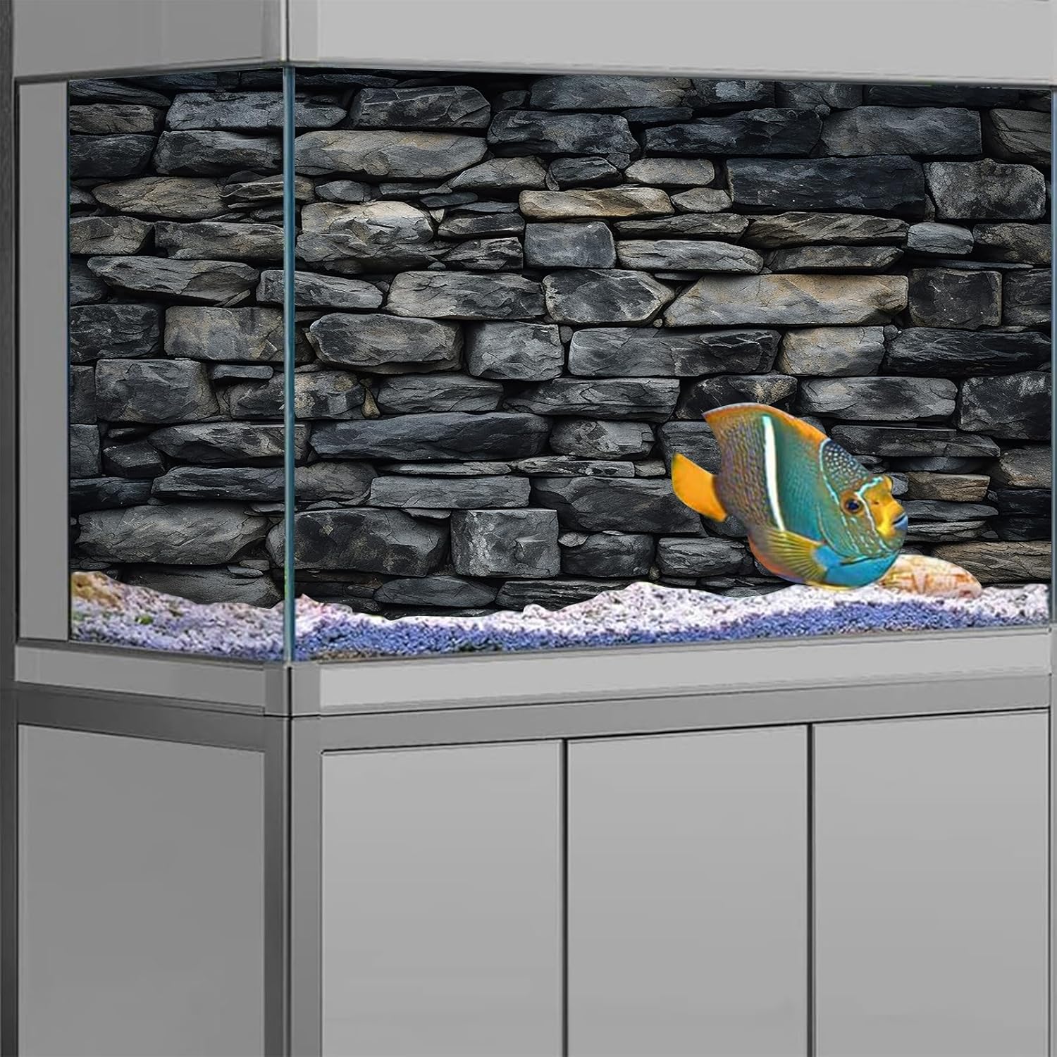 iTapnoom Stone Aquarium Background, Rock Wall Nature Landscape Fish Tank Backdrop Terrarium Decor, Polyester Fabric with 6 EVA Double-Sided Tapes 48x24 inches/120x60cm