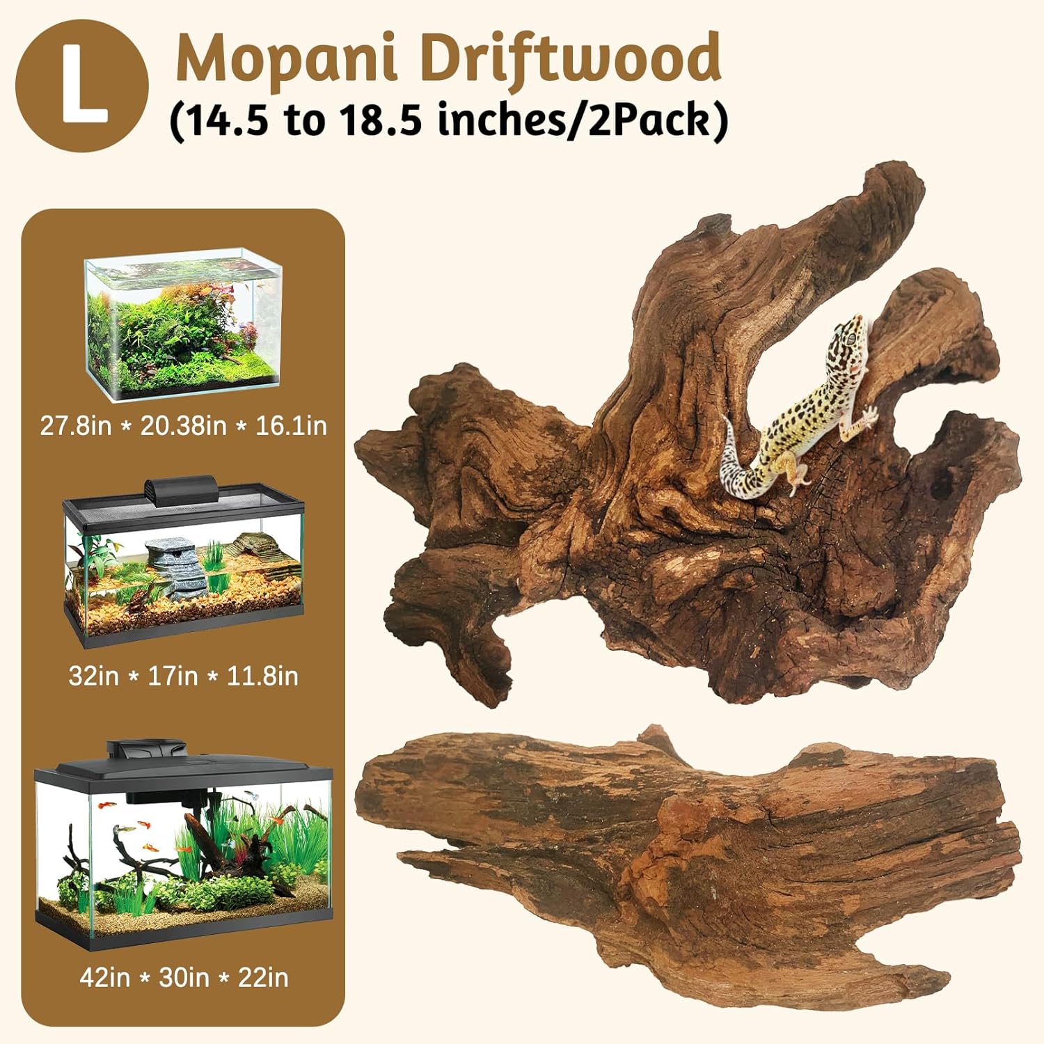 kathson Natural Large Aquarium Driftwood Decoration Branches Reptiles Terrarium Ornament Wood Fish Tank Habitat Decor Assorted Sizes Wood 2 PCS (15"-19")