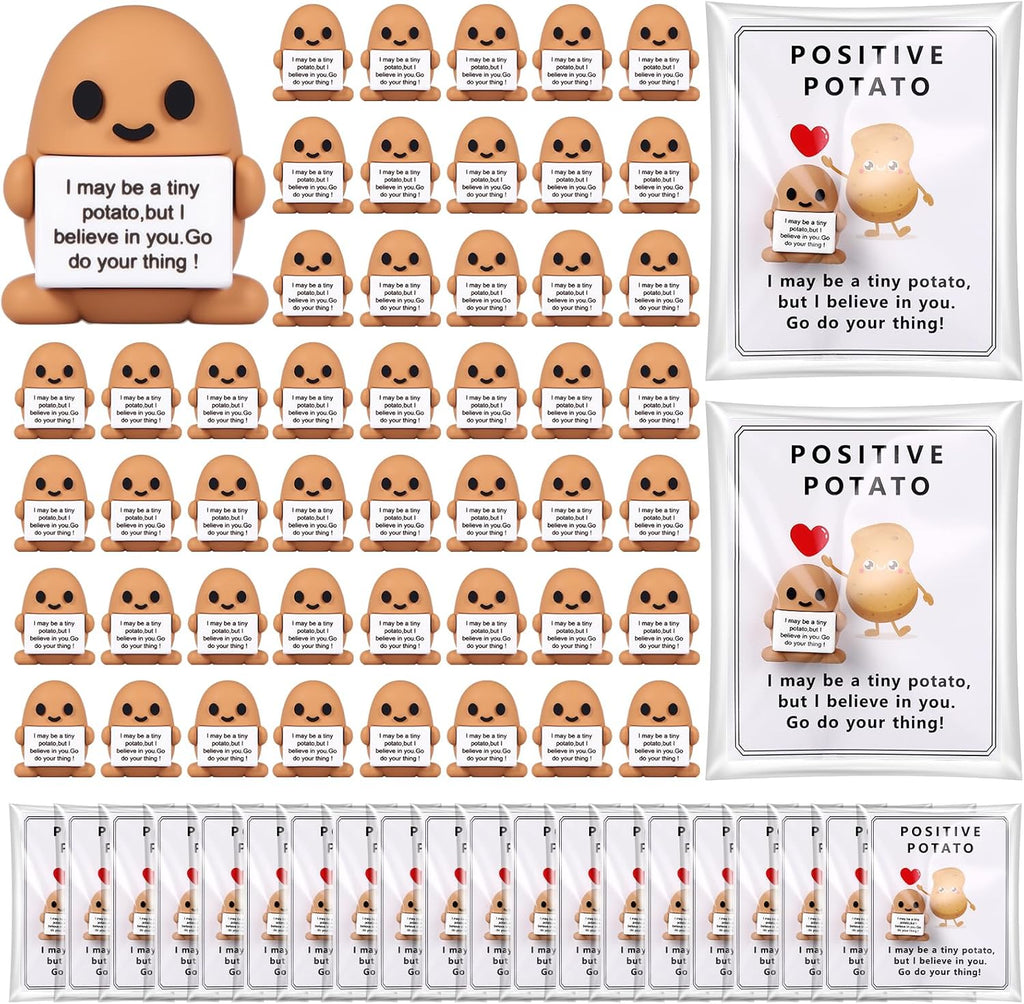 Gejoy 150 Pcs Positive Potato Gift Set Include 50 Mini Rubber Potato 50 Motivational Card 50 Bags Motivational Emotional Support Gifts for Employee Coworker Staff Teacher Team Friends