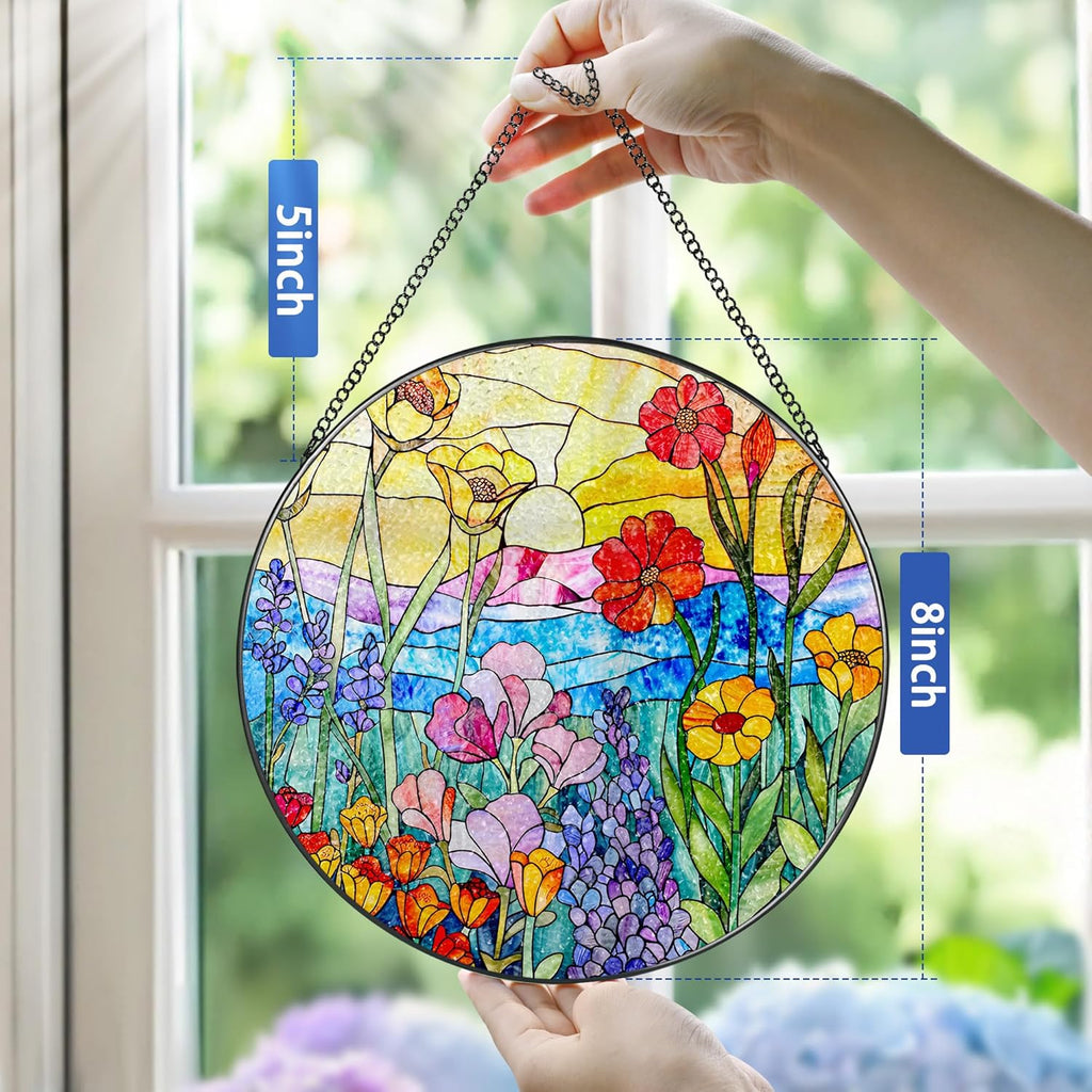 8-Inch Stained Glass Ornament, Stained Glass Window Hanging, Window Hanging Decor, Suncatcher Home Decor, Wildflowers Ornament | Mother's Day, Birthday, Christmas, Housewarming Gifts
