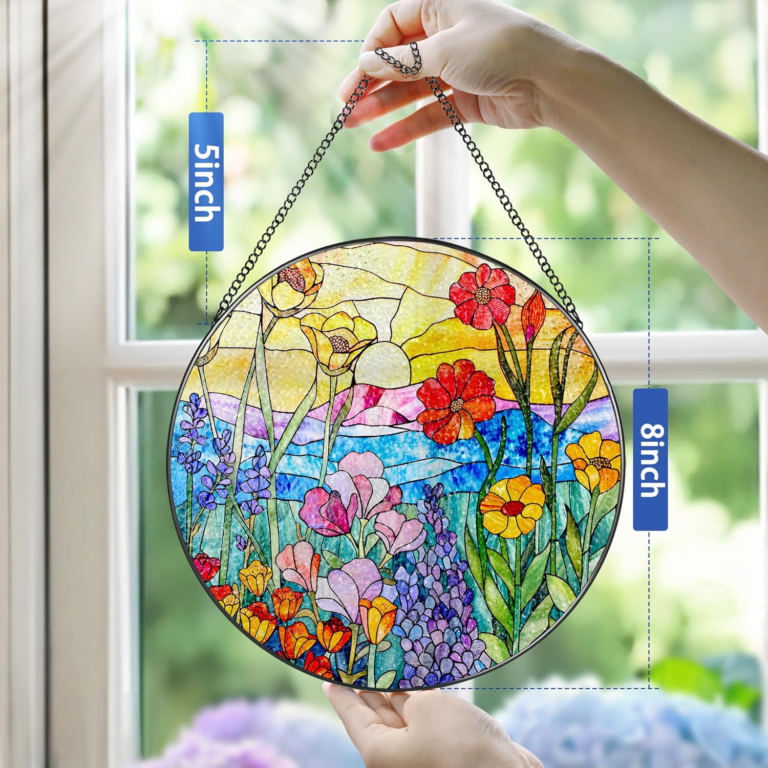 8-Inch Stained Glass Ornament, Stained Glass Window Hanging, Window Hanging Decor, Suncatcher Home Decor, Wildflowers Ornament | Mother's Day, Birthday, Christmas, Housewarming Gifts