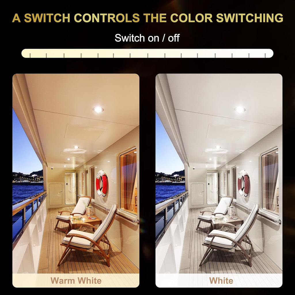 Goldlife B3 LED Marine Courtesy Light Boat Interior Light, 2.8" 11LED DC10-30V IP67 316 Stainless Boat Cabin Ceilling Lights, Multicolor Surface Mount RV Transom Deck Yacht Lighting