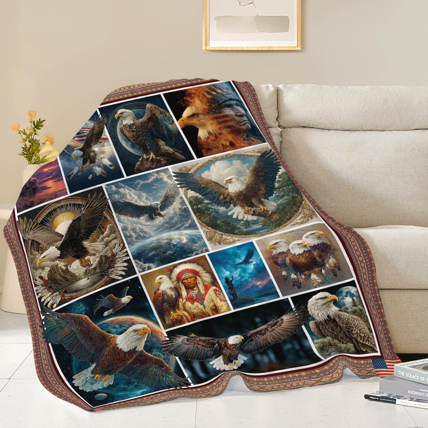 Bald Eagle Throw Blanket Native American Eagle Stuff Gifts for Kids Girls Boys Adults Women Men Soft Cozy Warm Plush Fluffy Fuzzy Fleece Blanket Decor 60''X80''