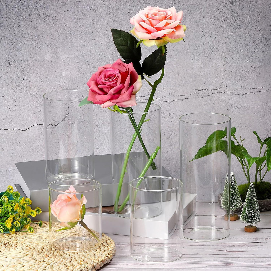 PATIKIL Clear Glass Cylinder Vase, 3.9" Tall and 3.3" Dia Tabletop Flowers Vase Floating Candle Holder Vase for Home Decor Wedding Centerpieces(15oz)