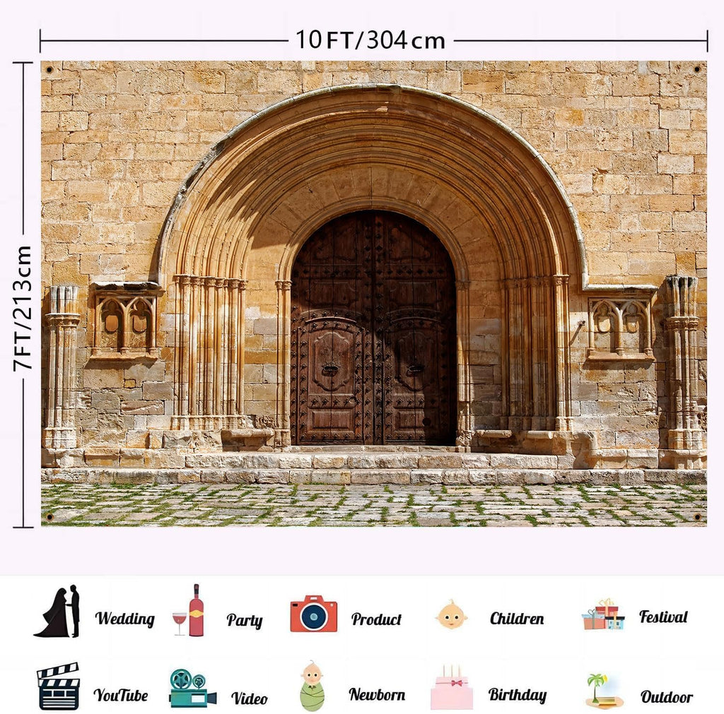 HANGYING 10x7ft Medieval Morocco Architecture Photo Backdrop Vintage Brick Wall Palace Arched Door Photo Background Retro Morocco Holiday Party Photo Studio Props HY045DX