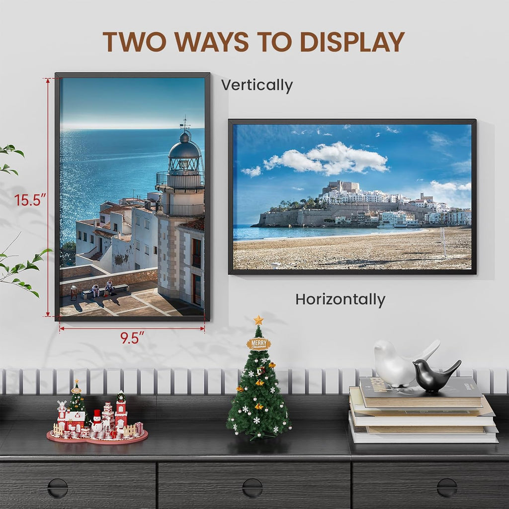 Heimlove 10x16 Metal Picture Frame,Black Aluminum Photo Frames-Real Tempered Glass,Wall Gallery Poster Puzzles Artwork frame Mounting Horizontally or Vertically Decor for Wall-1Pack