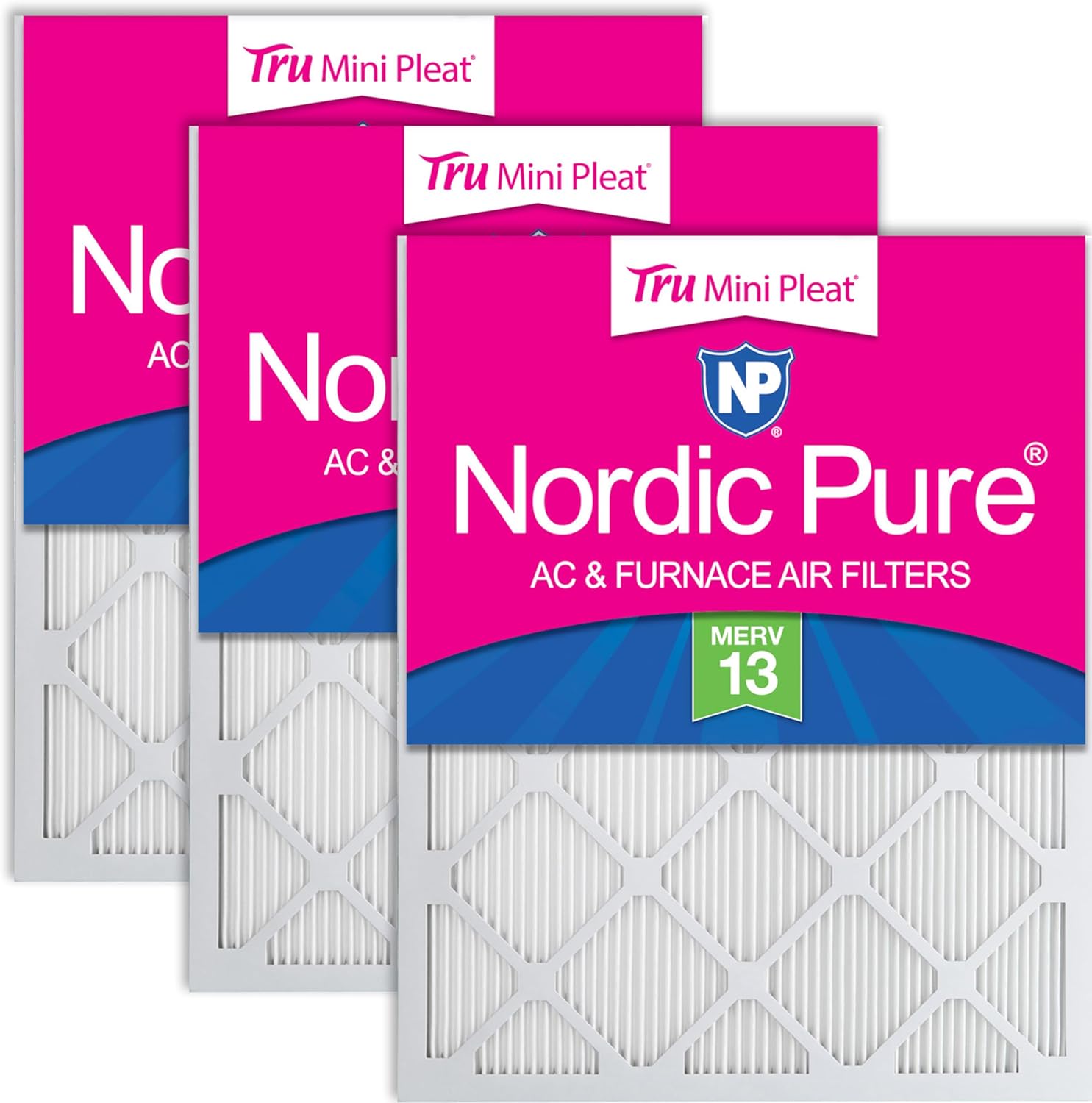 Nordic Pure 20x25x1 (Actual Size: 19 1/2 x 24 1/2 x 3/4) Tru Mini Pleat MERV 13 AC Furnace Air Filters – 2.5X More Media for Longer-Lasting, High-Efficiency Filtration - 3 Pack