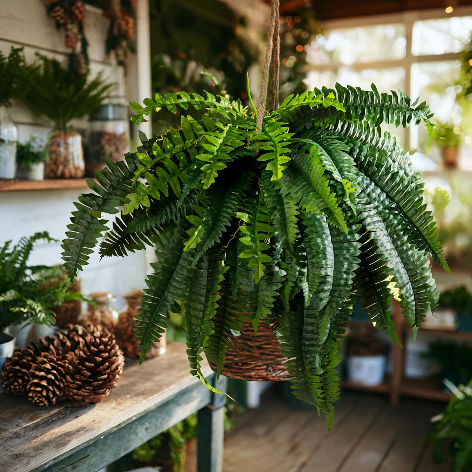 Artificial Boston Fern Plants 2 Pack 38 Leaves 33' Large Artificial Ferns Realistic Fake Hanging Ferns Faux Greenery for Indoor Outdoor Decor Home Office Porch