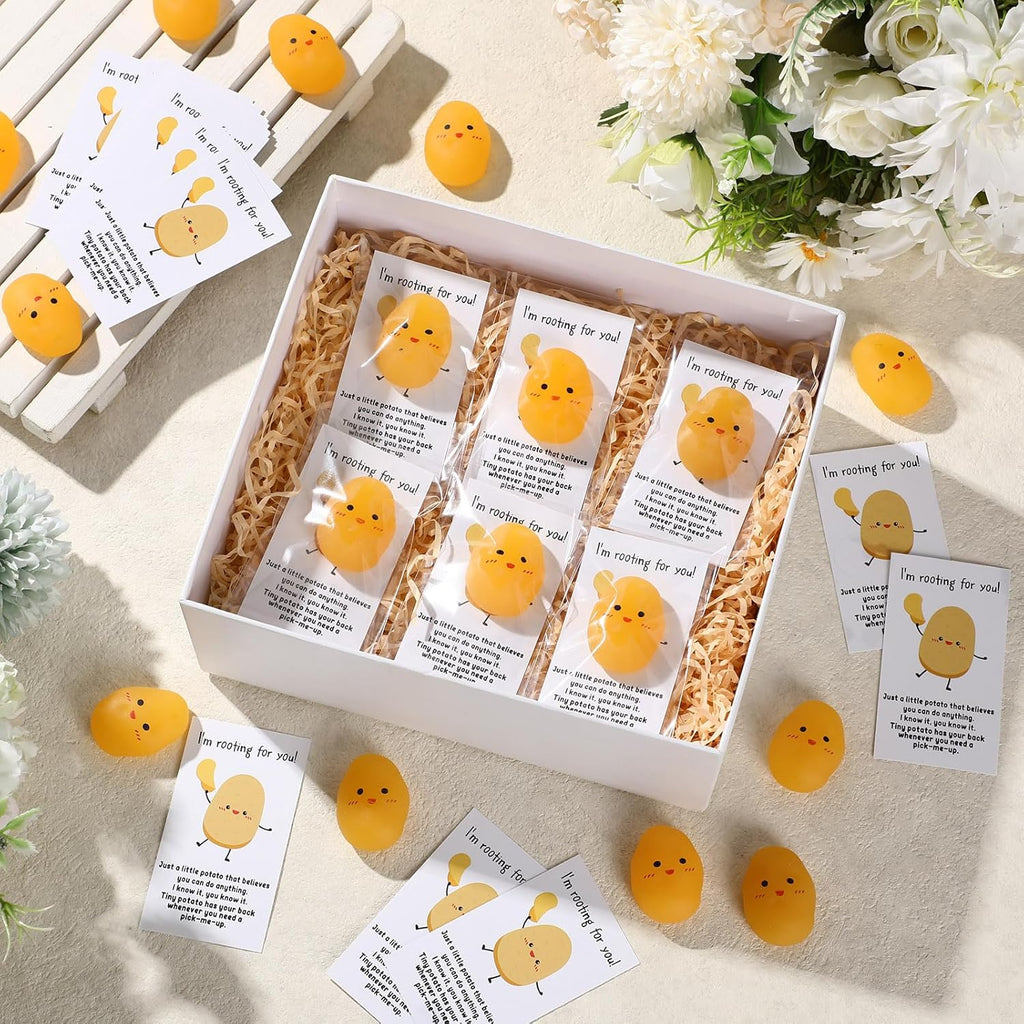 Wettarn 30 Sets Emotional Luminous Potato Stress Ball Gifts Bulk Office Christmas Appreciation Gift Cute Squeeze Mini Stress Relief Ball Positive Card Potato for Coworker Employee Nurse Staff