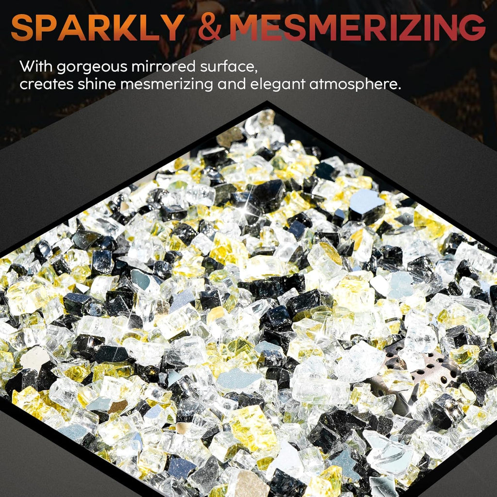 Skyflame 10-Pound Blended Fire Glass for Fire Pit Fireplace Landscaping - 1/2 Inch Reflective Tempered Fireglass Onyx Black, Platinum, Gold