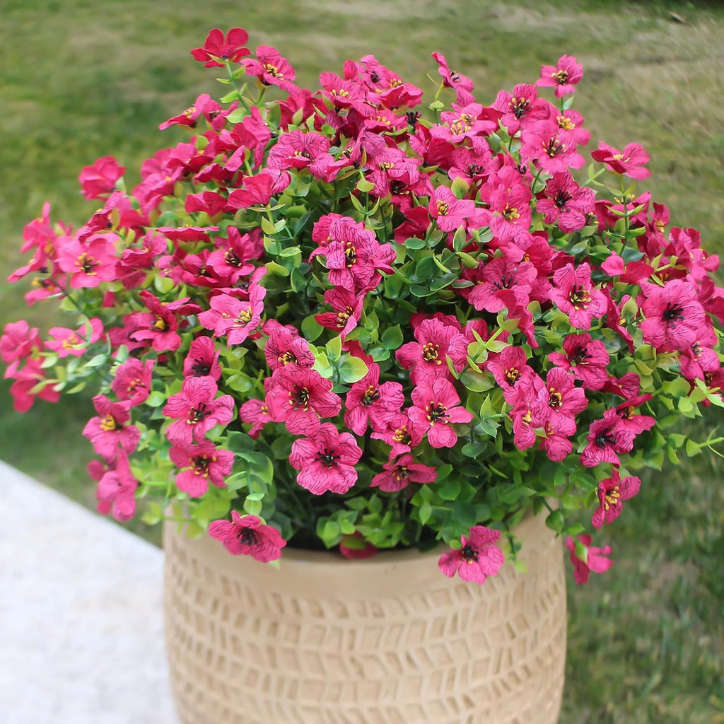 Rose Red Artificial Outdoor Flowers 12 Bundles Silk Fake Daisy Romantic Fake Plants Stems for Garden, Pergola, or Outdoor Party Decor Outside (Rose red Daisy)