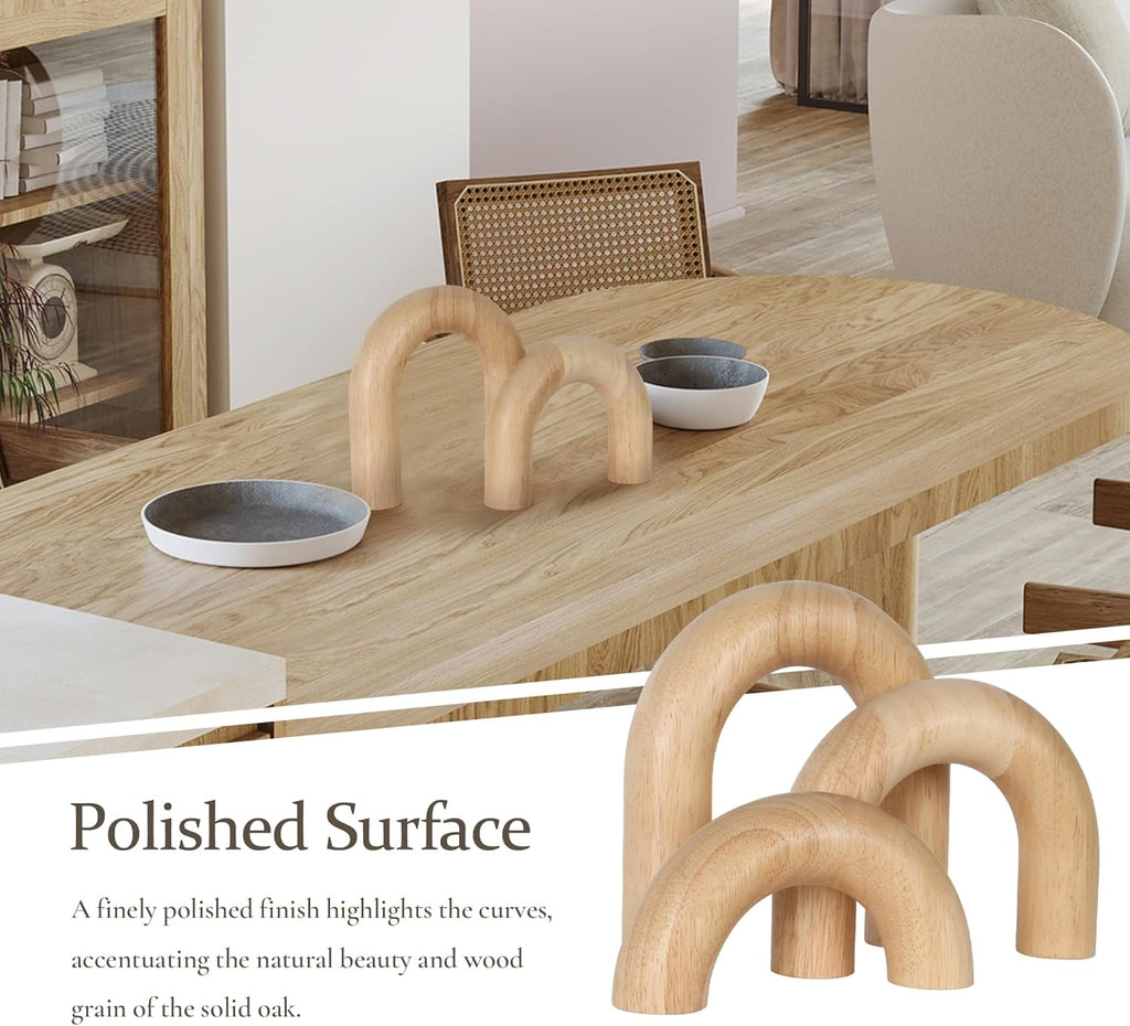 3 Pieces Wood Arch Decor, Wooden Coffee Table Accents, Neutral Home Aesthetic Bookshelf Decoration, Desk Objects, Natural Modern Boho Decor for Living Room Entryway