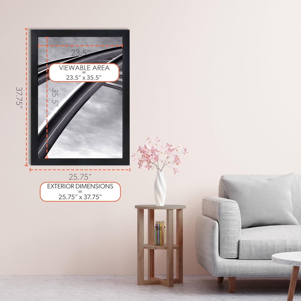 wallsthatspeak 24x36 Poster Frame, Black Frame for Vertical and Horizontal Formats, Clear Plexiglass