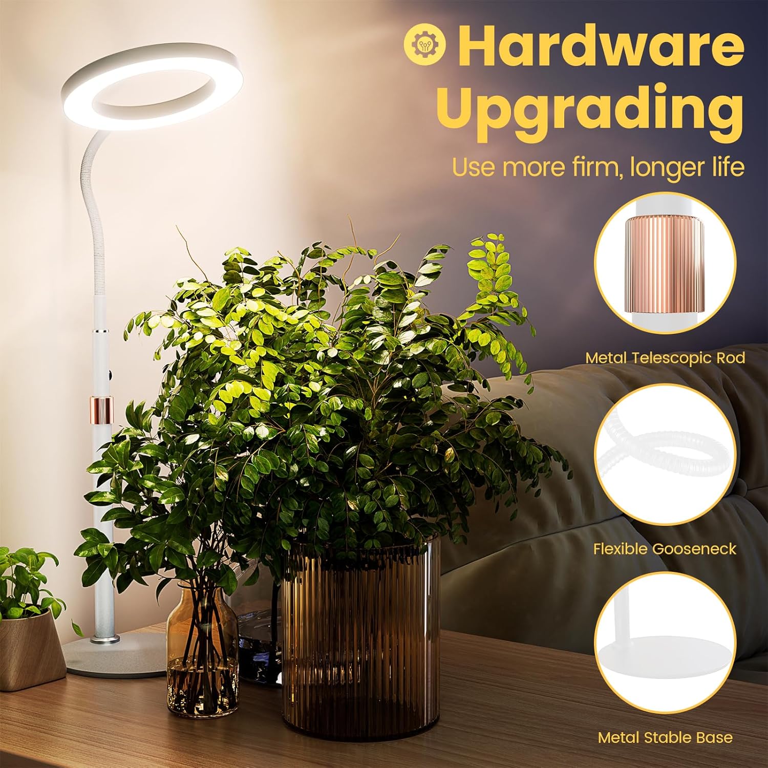bseah Grow Light, LED Plant Light for Indoor Plants Growing, Full Spectrum Desk Grow Lamp with Pedestal, Automatic Timer for 3H/9H/12H, 10 Dimmable Levels (White)