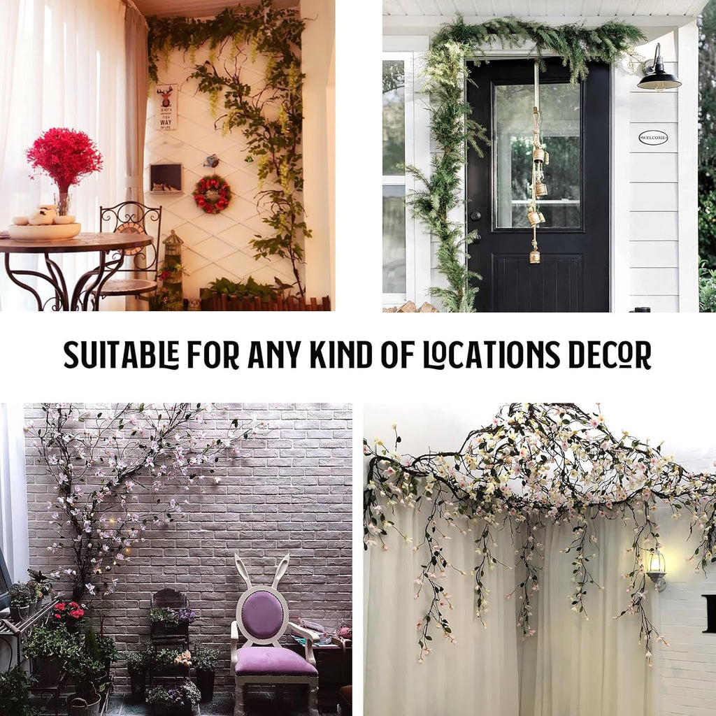 1Pcs 98.4inch Artificial Bendable Tree Branches Moss Plants Twigs For Decoration Twisted Door Wall Hanging Grape Vine Garland Fake Wood Tree Trunk Cherry Blossom Outdoor Halloween 3D Garden Arch Decor
