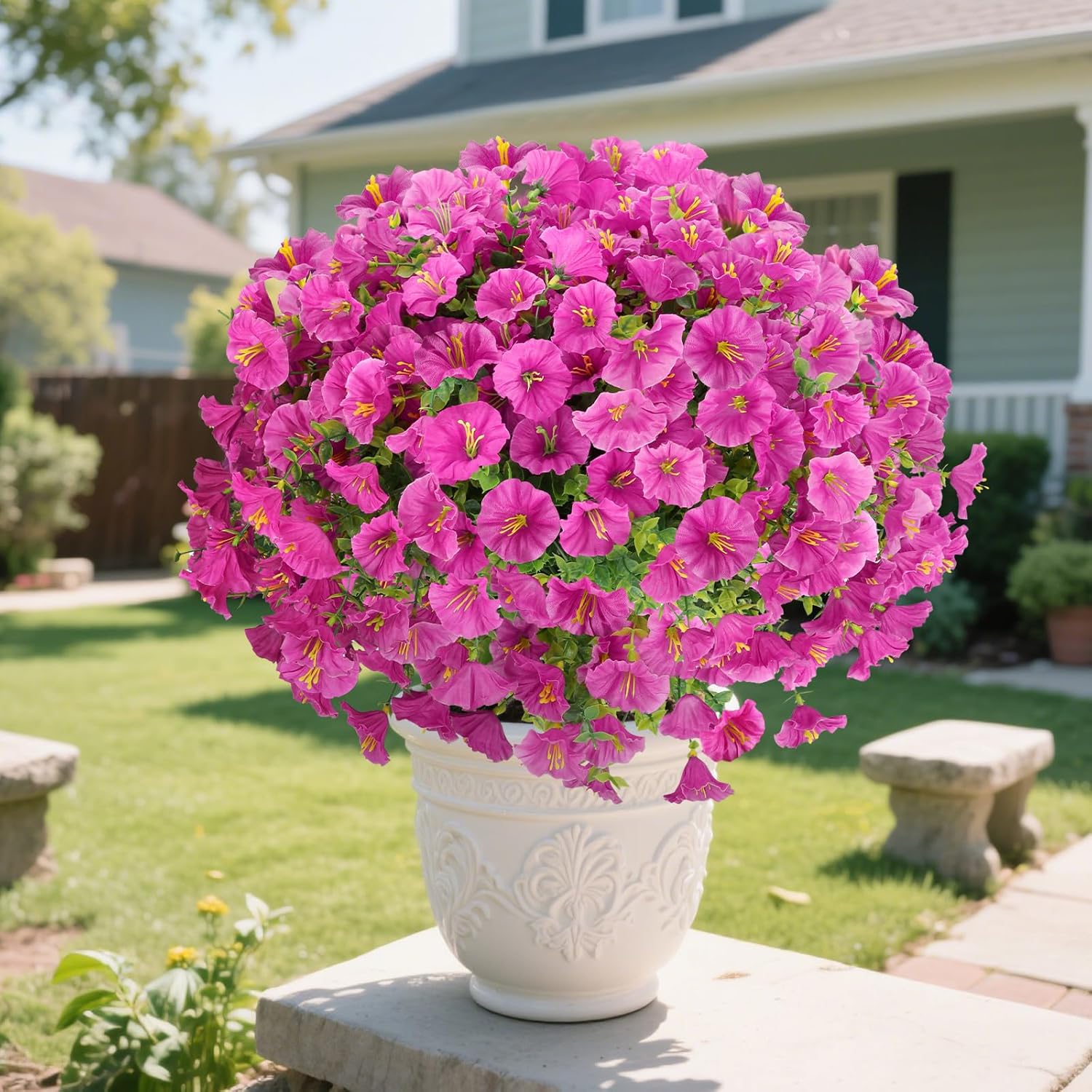 12 Bundles Artificial Flowers for Outdoors Decorations, Fake Flowers Artificial Plants Outdoor, Colorful Faux Morning Glory Realistic UV Resistant for Garden Patio Porch Home Decor (Rosered)