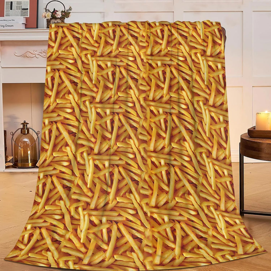 French Fries Blanket French Fries Throw Blanket Fried Food Flannel Stuff Merch Cozy Decor Fleece Plush Fuzzy Warm Soft Lightweight Bedding Gifts for Girls Women Men Boy Couch Sofa 60"X50"