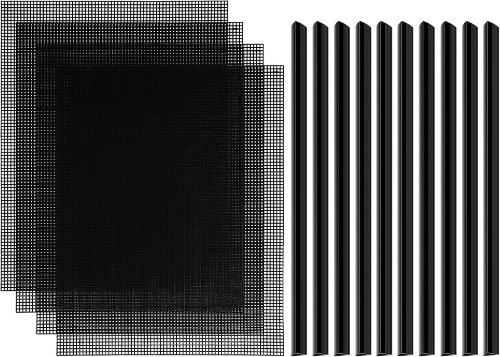 4 Pieces Plastic Mesh Sheets for Embroidery Black Fish Tank Divider Screen Craft Mesh 10 Pieces Binding Bars Sliding Bars for Embroidery Crafting Knit and Crochet Projects