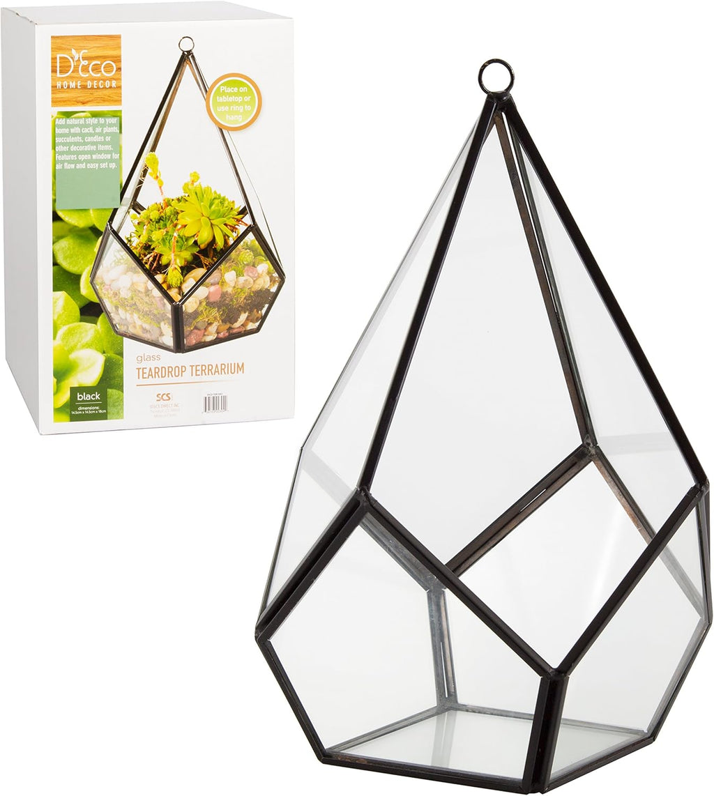 D'Eco Glass Teardrop Centerpiece (5.7x5.7x7) - Tabletop or Hanging Planter Terrarium for Home Decor - Fill w/Succulents, Holiday Decorations, Mini Trees & Ornaments - Xmas Gift for Plant Lovers