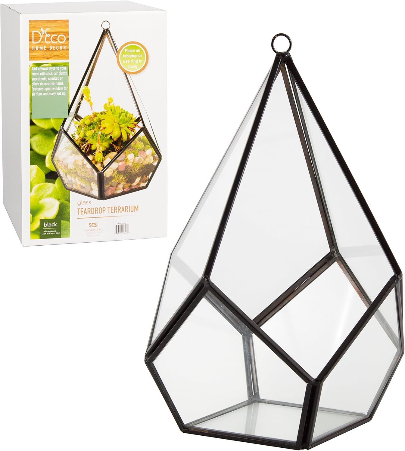 D'Eco Glass Teardrop Centerpiece (5.7x5.7x7) - Tabletop or Hanging Planter Terrarium for Home Decor - Fill w/Succulents, Holiday Decorations, Mini Trees & Ornaments - Xmas Gift for Plant Lovers
