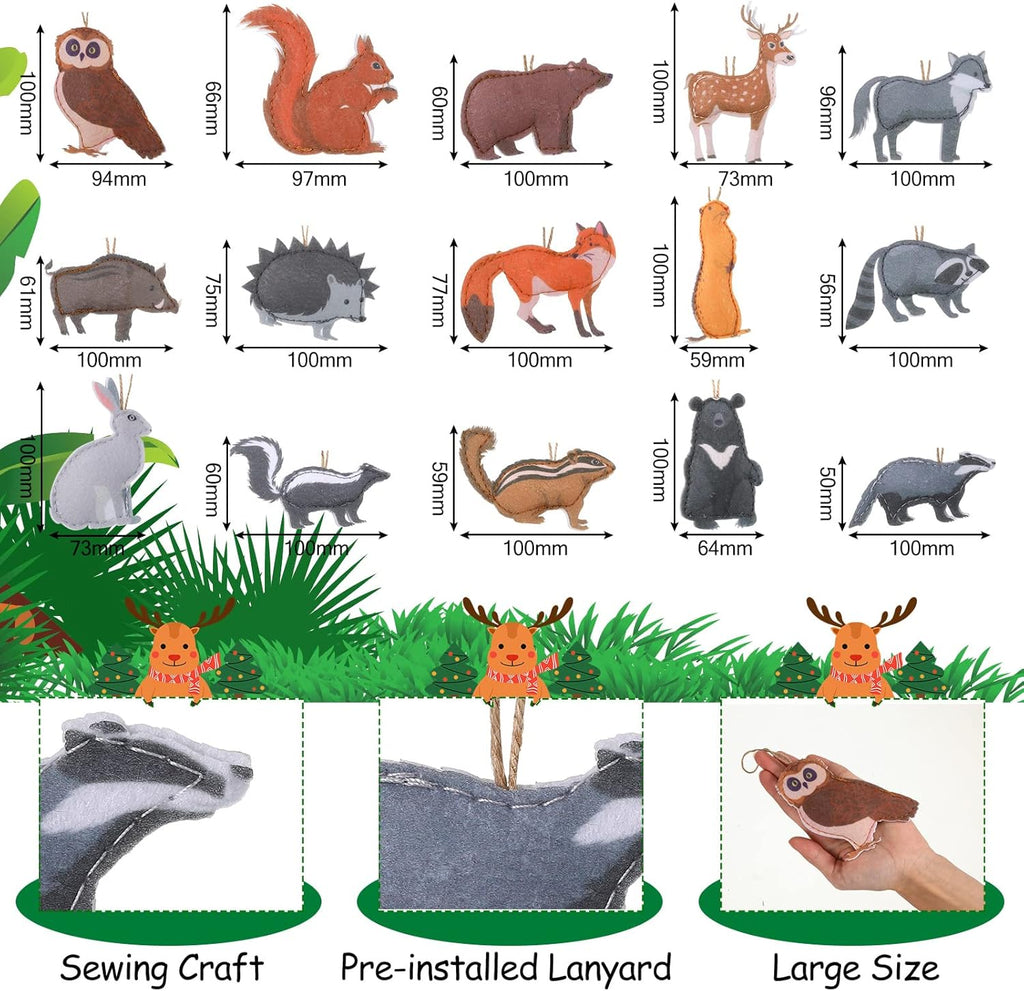 15 Pieces Christmas Felt Woodland Animal Ornaments Forest Animal Hanging Ornaments Felt Woodland Decor for Christmas Tree Home Decorations Gift Winter Birthday Party Supplies