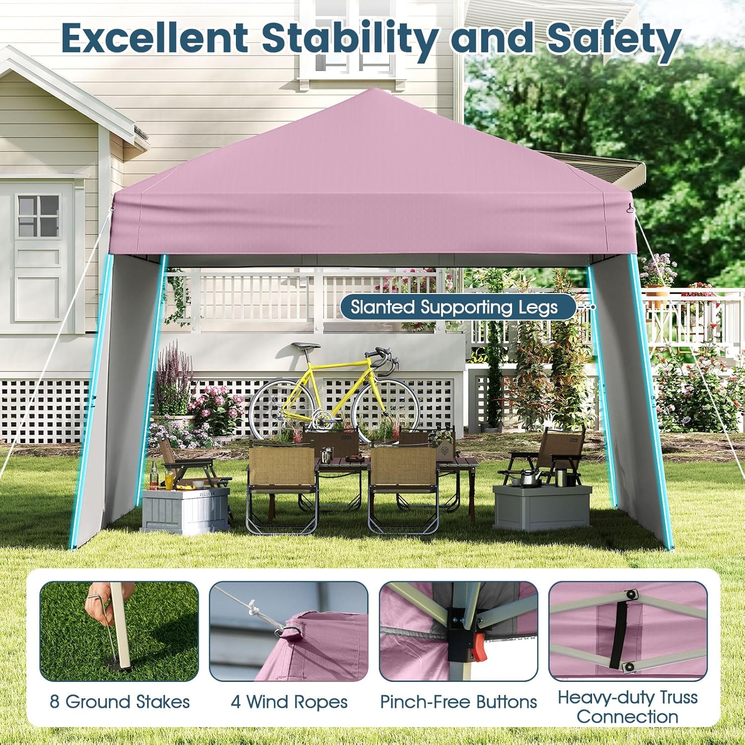 Tangkula 10x9.2 Ft Pop up Canopy with Sidewalls, UPF50+ Outdoor Tent with 8 Stakes, 4 Wind Ropes, Carry Bag, Portable Canopy Tent with Awnings for Camping, Patio, Market