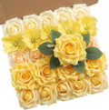 YYHUAWU Artificial Flowers Combo Box Set Gradient Yellow Flower Leaf with Stems for DIY Wedding Bouquets Centerpieces Baby Shower Party Home Decorations