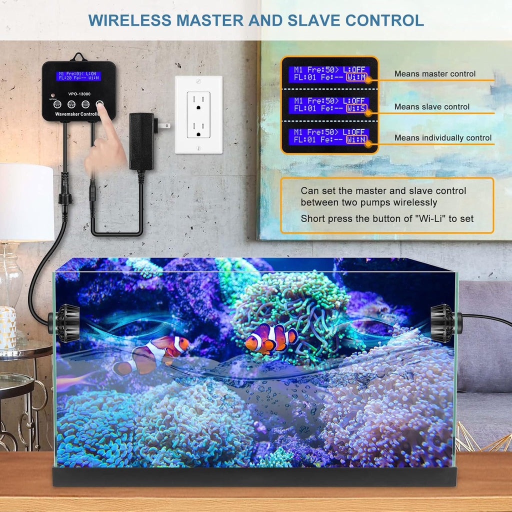 3400GPH Aquarium Wave Maker With Controller DC 24V 18W Powerhead with Magnetic Mounting,Wavemaker with LED Display