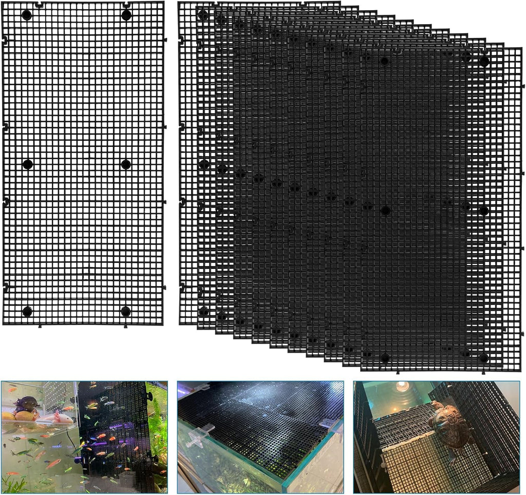 Plastic Egg Crate Grip Panel Fish Tank Divider Aquarium Divider Filter Bottom Fish Tank Isolation Board Egg Crate Tray (Black, 12pcs 11.8X5.9 Inch with 0.15 Inch Hole)