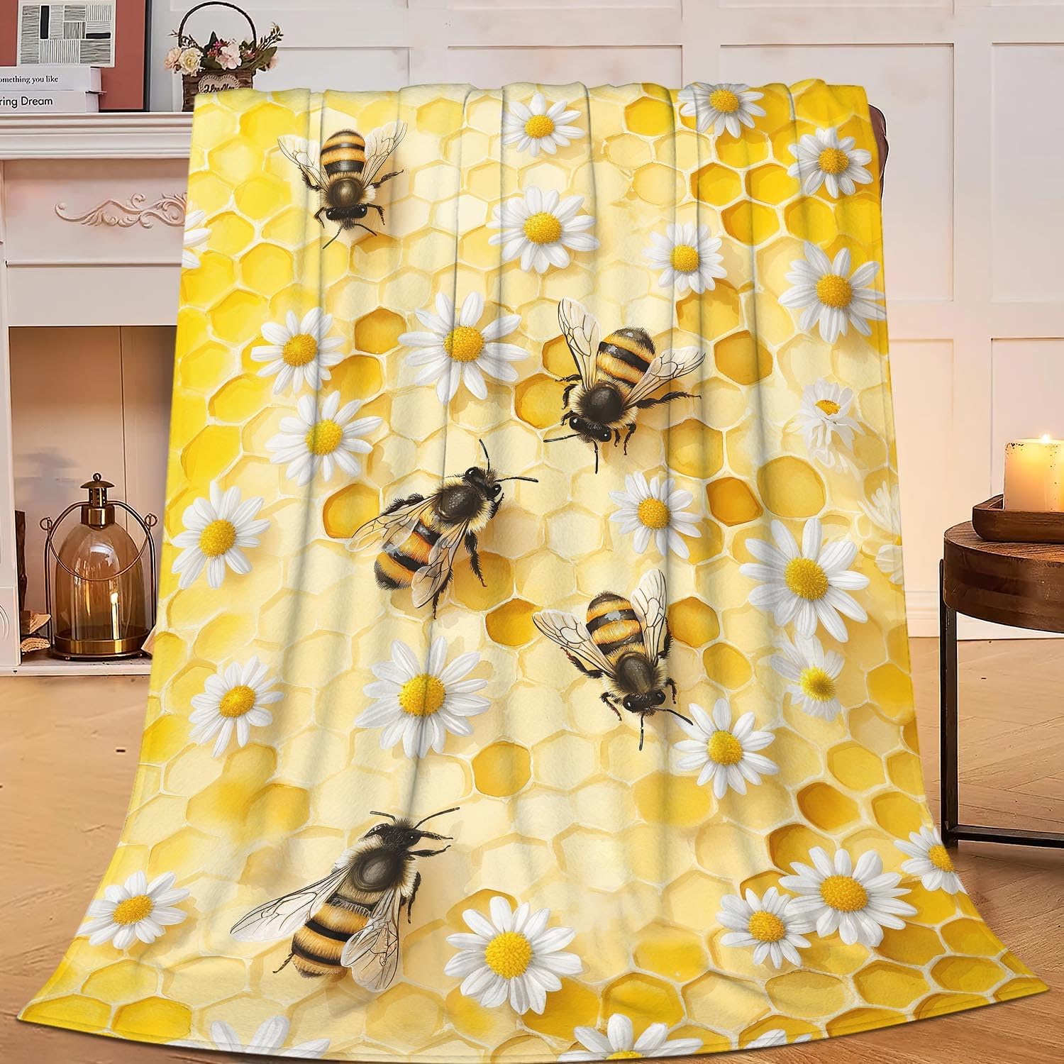 Bee Blanket Honey Bee Throw Blanket Gifts for Girls Women Kids Boys Adults Men Super Soft Cozy Plush Fluffy Fuzzy Fleece Blanket Home Decor 60''X80''