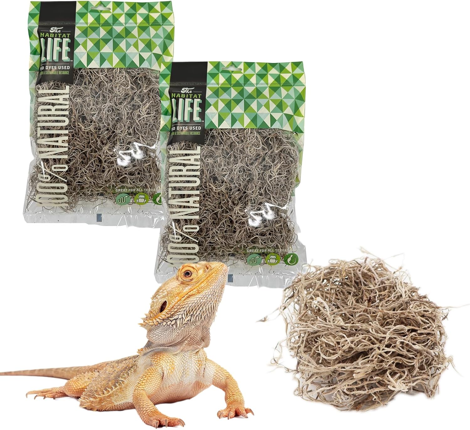 The Habitat Life - Natural Spanish Moss - for Reptiles, Amphibians & Invertebrates Terrariums - Humidity Control - Breathable Bedding - Dye-Free & Safe - Small - 2 Pack