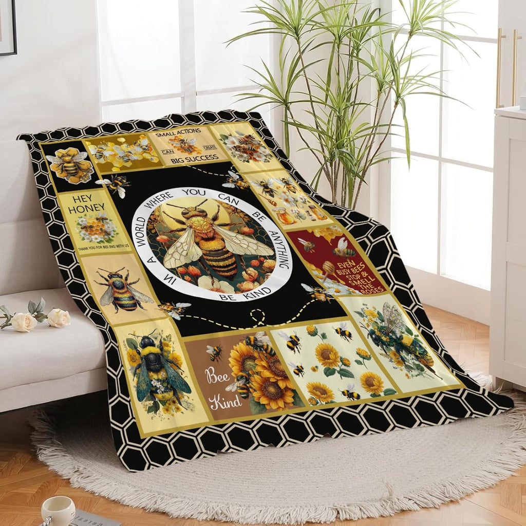Bee Throw Blanket Bee Stuff Gifts for Kids Girls Boys Adults Women Men Soft Cozy Warm Plush Fluffy Fuzzy Fleece Blanket Decor 40''X50''