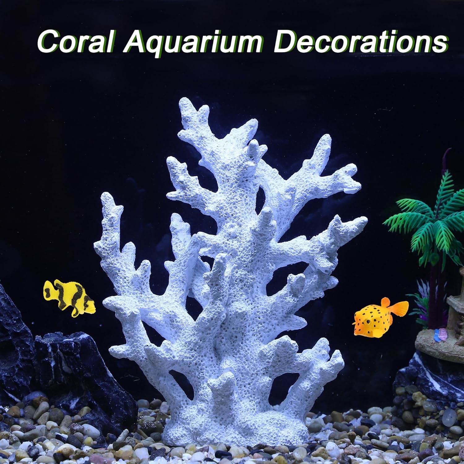 Artificial Coral Decor for Aquarium, Resin Ornaments and Statue Home Decor, 7.48"x2.36"x9.45", White