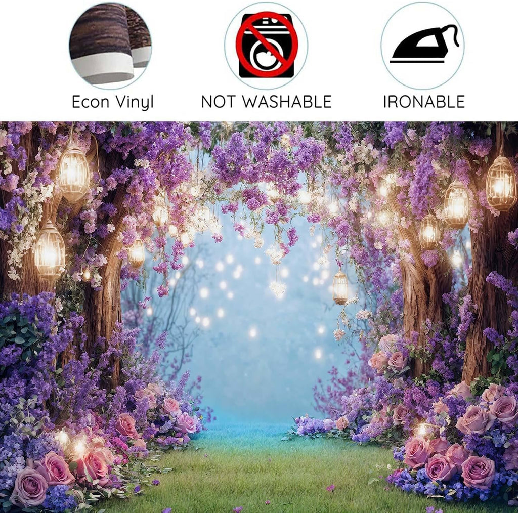12X10ft Purple Flower Wall Backdrop Floral Arch Fairy Lights Romantic Background for Bridal Shower Birthday Party Anniversary Ceremony Props for Portrait Photo Studio Booth Decorations