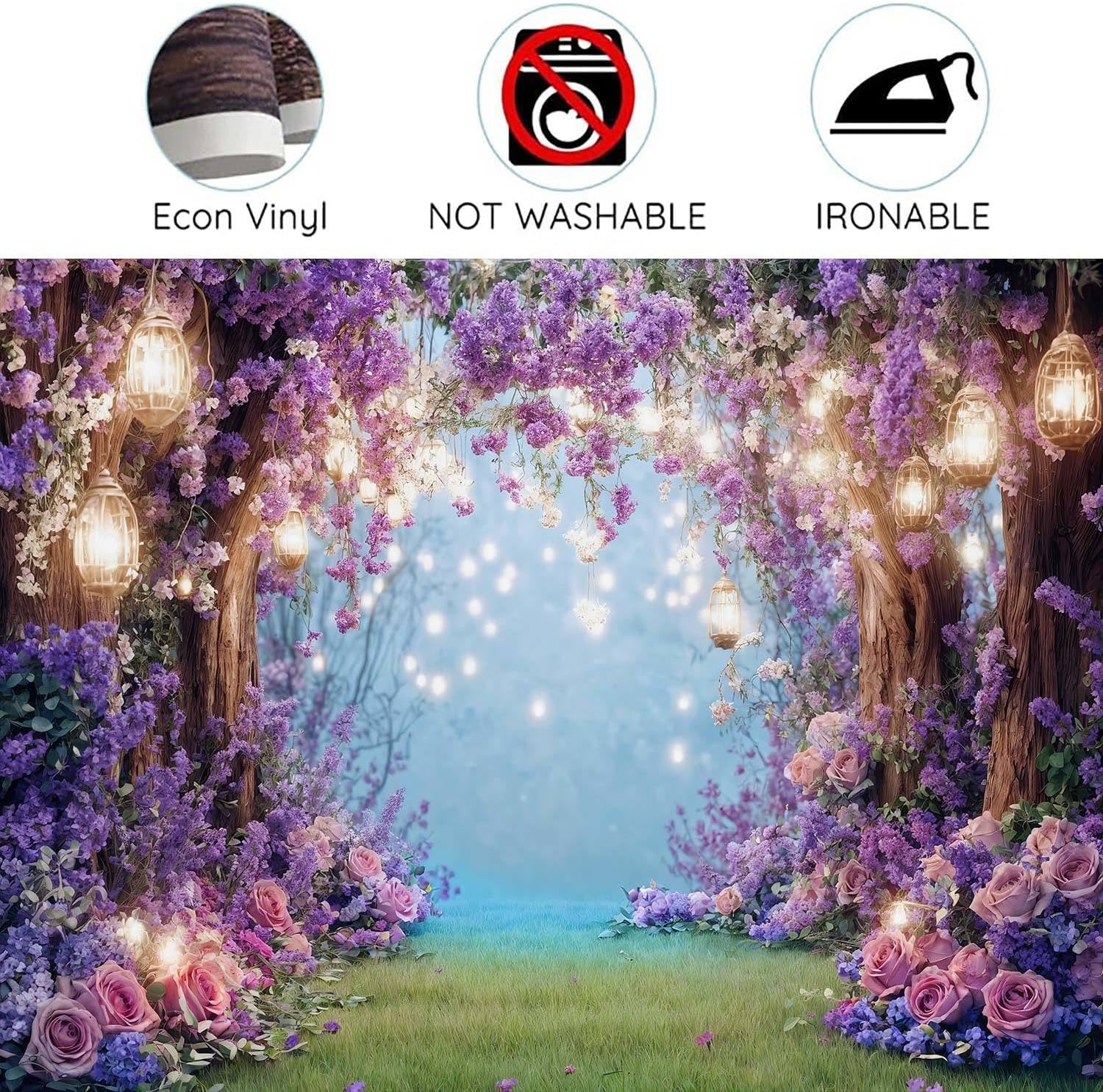 12X8ft Purple Flower Wall Backdrop Floral Arch Fairy Lights Romantic Background for Bridal Shower Birthday Party Anniversary Ceremony Props for Portrait Photo Studio Booth Decorations