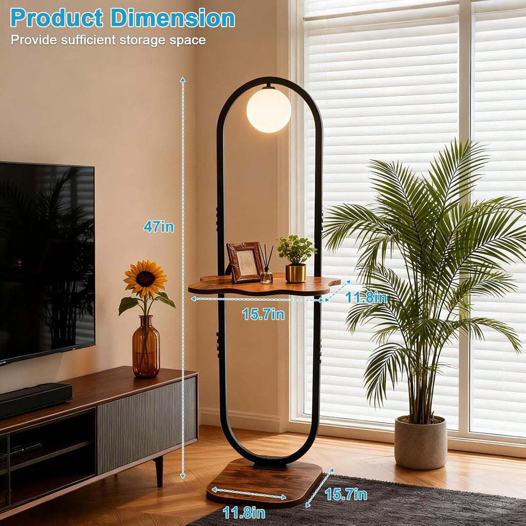 Lightdot 47-Inch Arch Floor Lamp, Modern Standing Lamp with Table, Black Metal Frame with Globe Shade, Living Room Bedroom Lighting, G9 LED Bulb Included