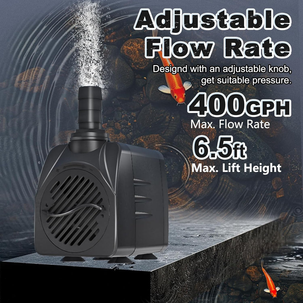 Submersible Pump 400GPH (1500L 25W) Ultra Quiet with Over Heating Protection 6.5ft High Lift for Fountains, Hydroponics, Ponds, Aquariums & More…