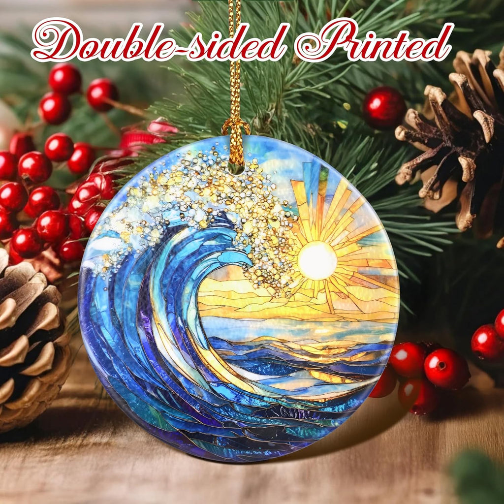 Christmas Ornaments, 2.8 Inch Ceramic Hanging Ornament, Christmas Tree Ornaments, Xmas Decorations, Holiday Decorations, Holiday Party Gifts, and Xmas Gift Ideas - Sea Wave