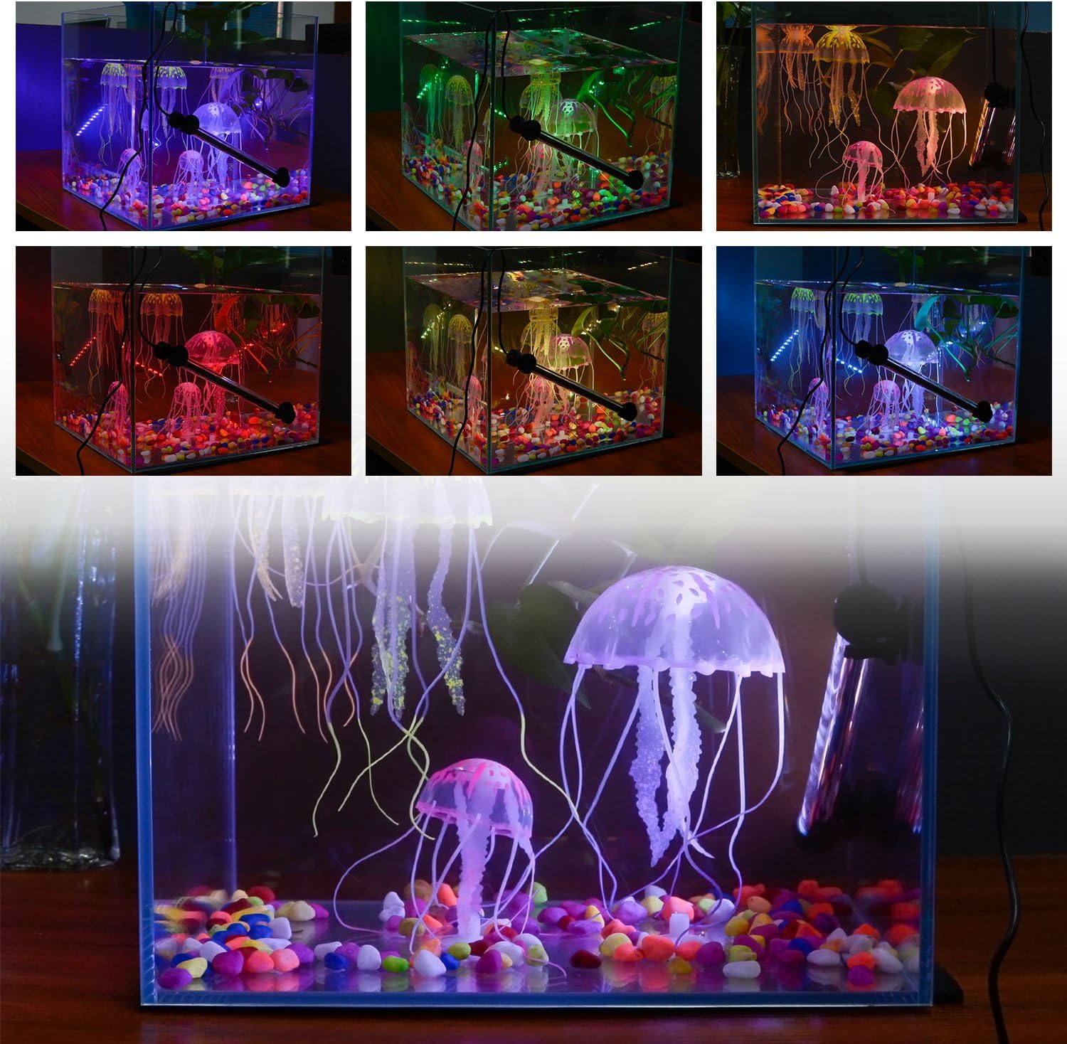 LED Aquarium Lights, Underwater Fish Tank Light RGB Waterproof Color Changing Submersible 16 Color 4 Modes Brightness Adjustable Memory Function Sucker Hang Lighting Strip, 15 inch