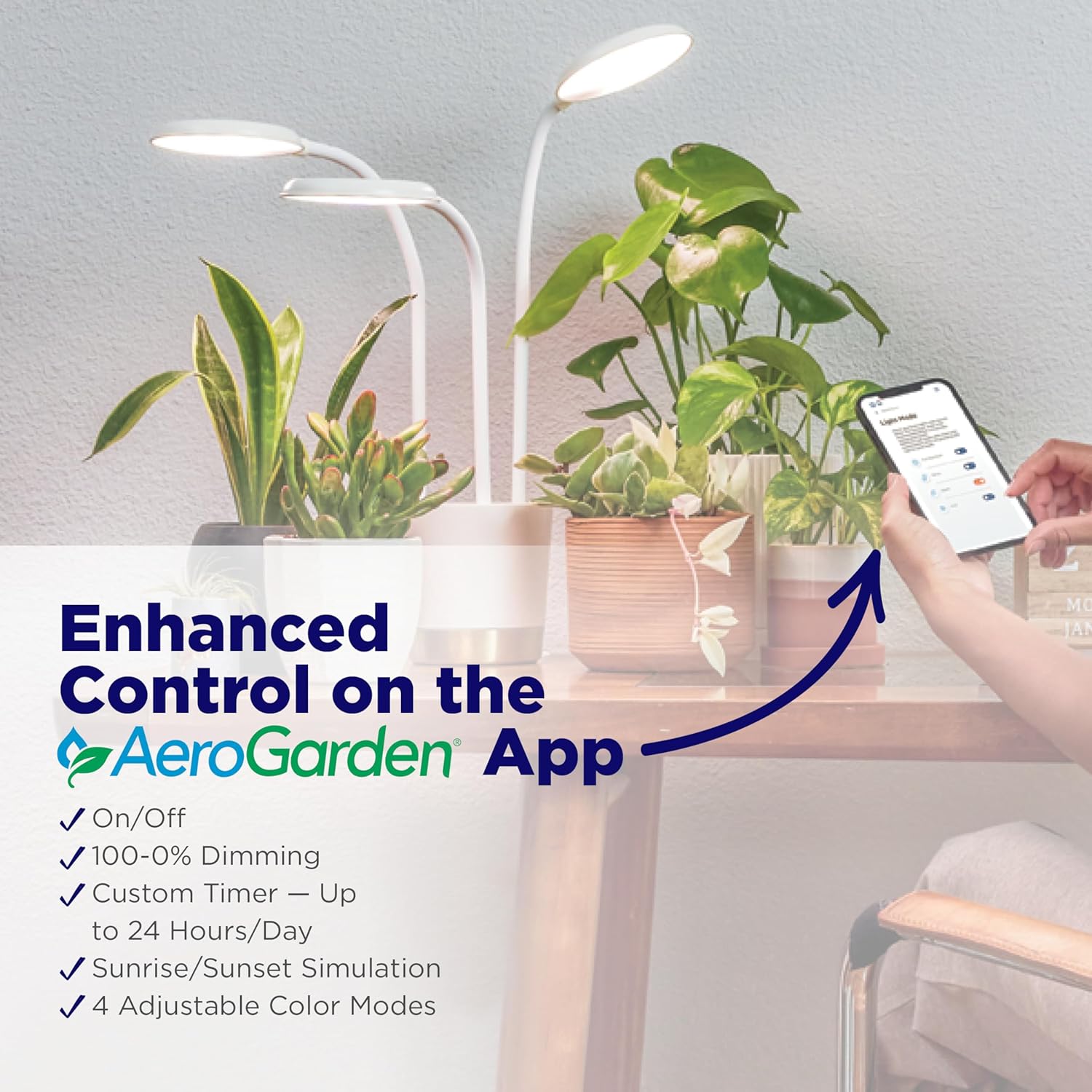 AeroGarden Trio Grow Light for Indoor Plants, Grow Live Plants Anywhere in The Home, Adjustable Light Modes, Cream