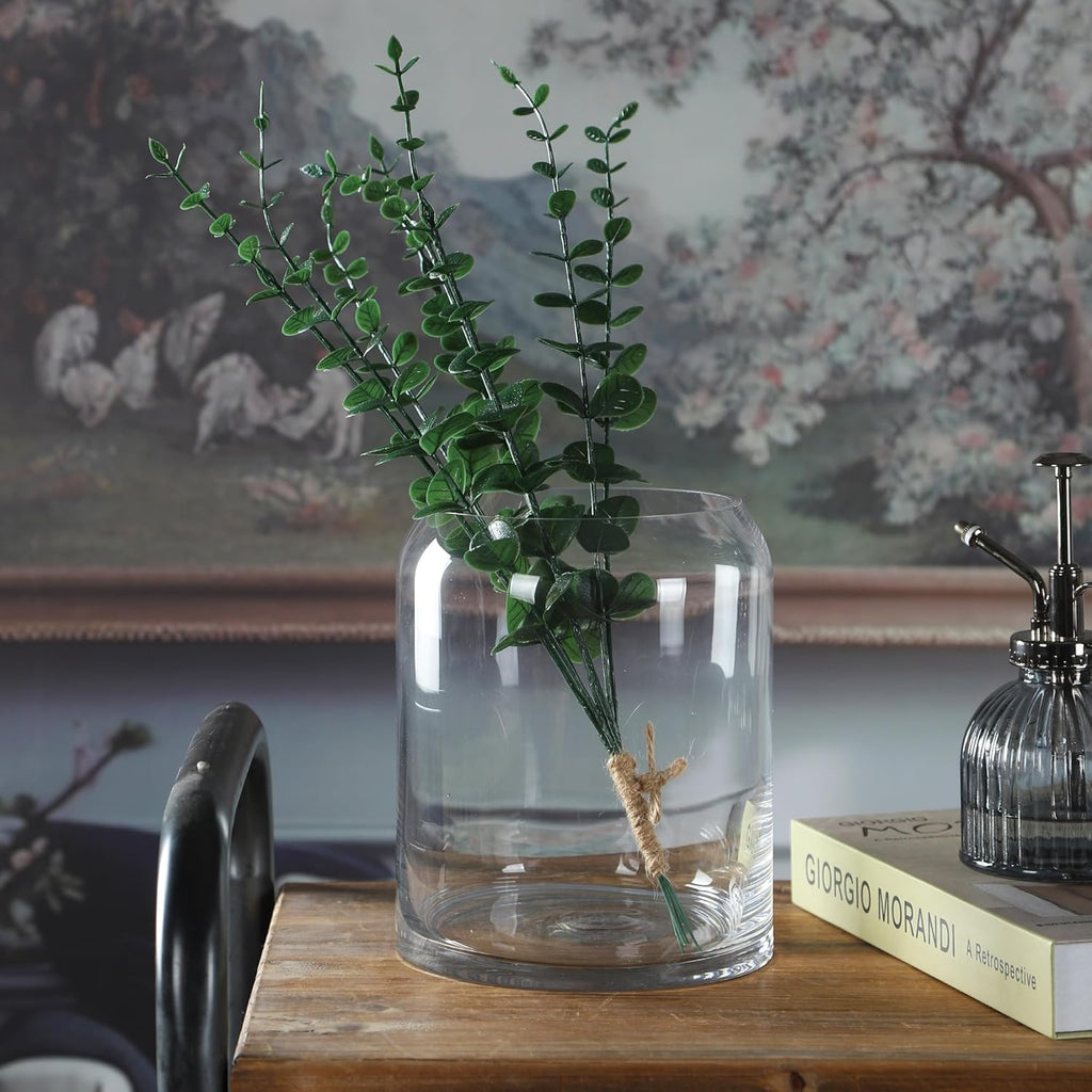 7" High 6" Wide Large Handmade Scandinavian Clear Glass Vase, Glass Flower Vase, Vase for Bouquet, Modern Glass Vase, Dome Glass Vase, Glass Terrariium, Hurricane, Centerpiece (Clear, 5.9"x7.1")