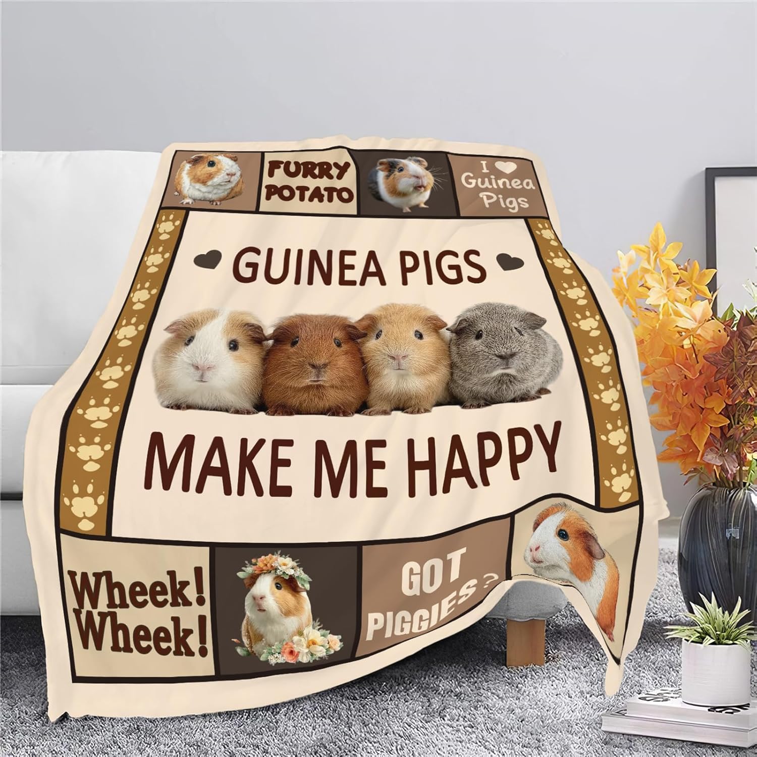 Guinea Pig Throw Blanket Guinea Pig Stuff Gifts for Kids Girls Boys Adults Women Men Soft Cozy Warm Plush Fluffy Fuzzy Fleece Blanket Decor 40''X50''