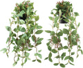 2 Pcs Artificial Hanging Plants Realistic Watermelon Texture Fake Peperomia Leaves Faux Potting Vine Green Plants for Indoor Outdoor Home Garden Decor