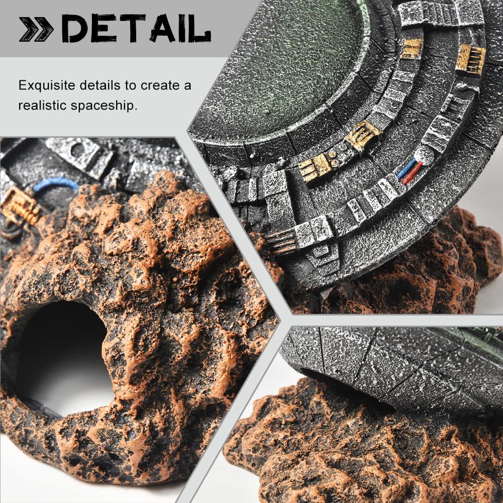 Aquarium Decorations-UFO Fish Tank Accessories for Betta Hide Flying Saucer Creative Medium Fish Tank Decor Reptile Box Landscaping Ornament