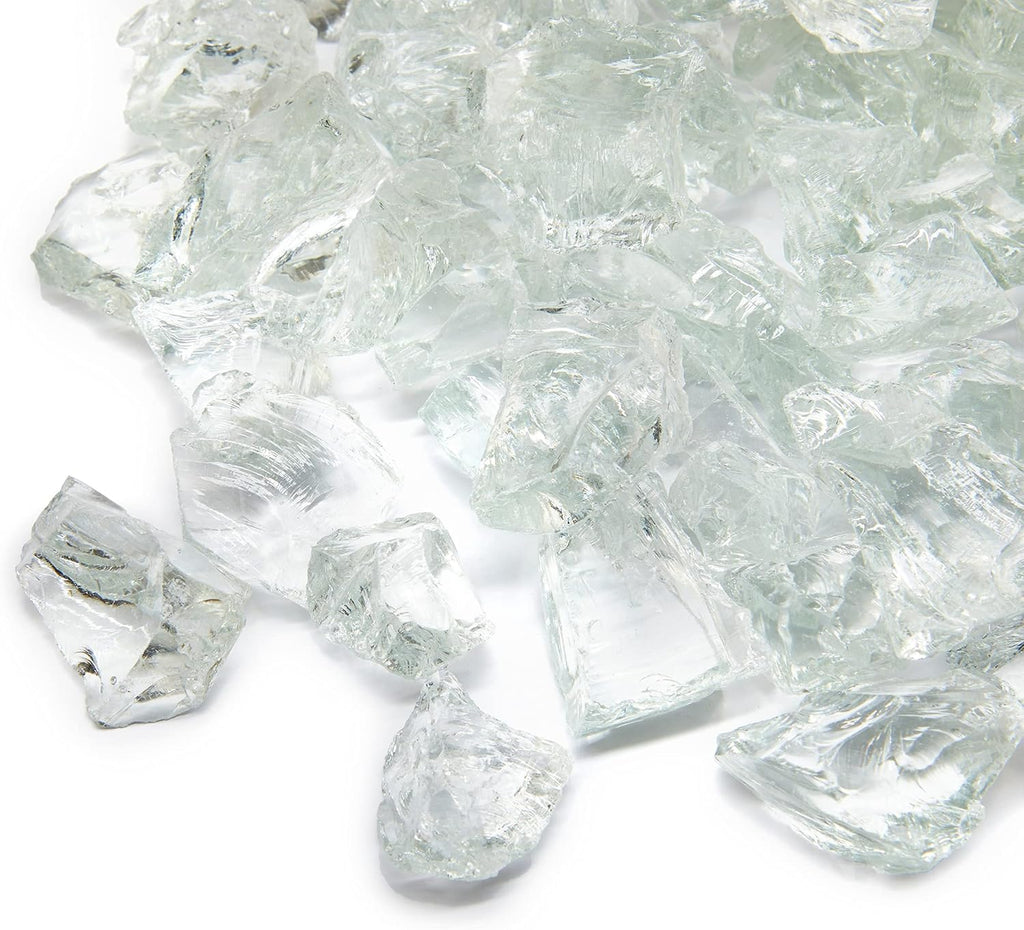 TWINKLING High Luster Fire Glass Gravel Stone,Broken Glass,Fire Pit Glass,Crushed Glass for Fireplace Pit Aquarium Garden Decoration,1-3cm,2-Pound Jar (Crystal/Transparent)