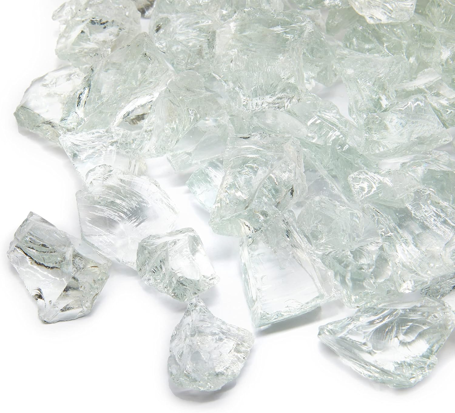 TWINKLING High Luster Fire Glass Gravel Stone,Broken Glass,Fire Pit Glass,Crushed Glass for Fireplace Pit Aquarium Garden Decoration,1-3cm,2-Pound Jar (Crystal/Transparent)